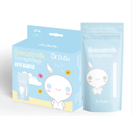 Skræddersyet trykt plastik stand-up emballage Genanvendelige kæledyr/Pe BPA-fri brystmælk opbevaringsposer